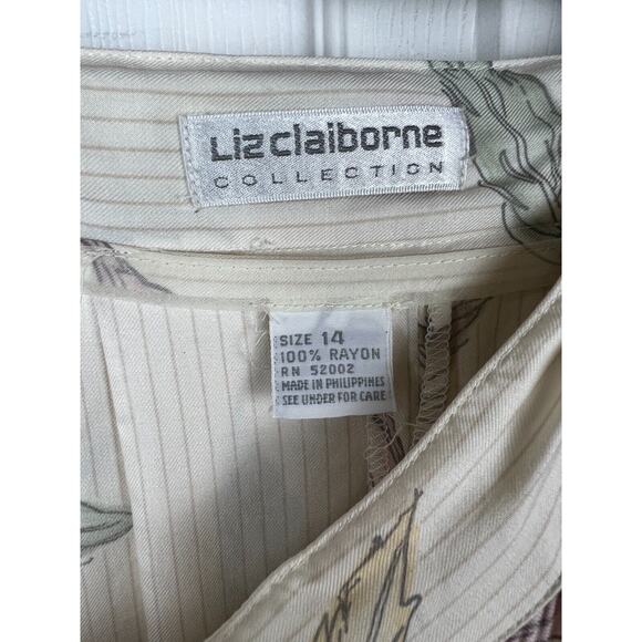 80s Liz Claiborne Size 14 Rayon Midi Pleated Pastel Feather Cream Stripe Skirt - Picture 2 of 10